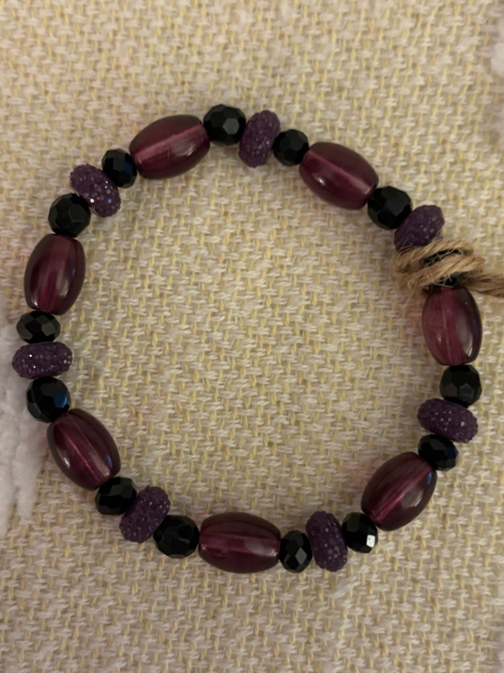 Purple and Black Beaded Stretch Bracelet